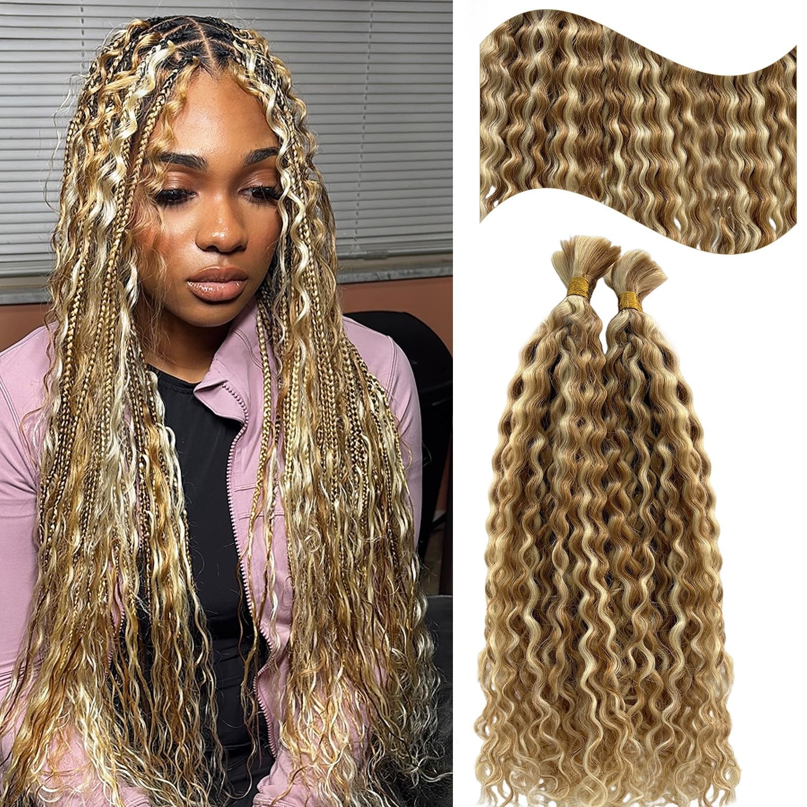 Highlight Blonde Human Braiding Hair Two Bundles 27/613 Color Curly Human Hair f