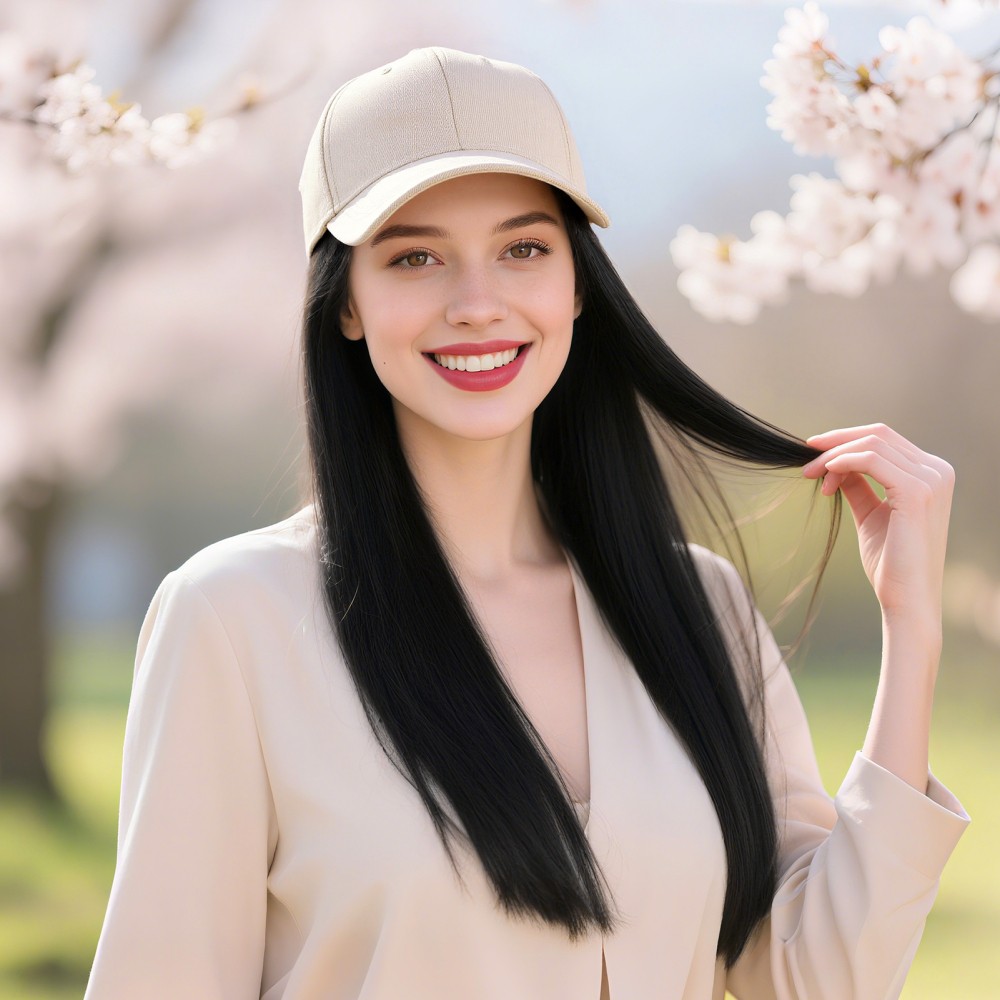12inch Women Long Straight Wig Baseball Hat With Synthetic Hair Baseball Cap Wig