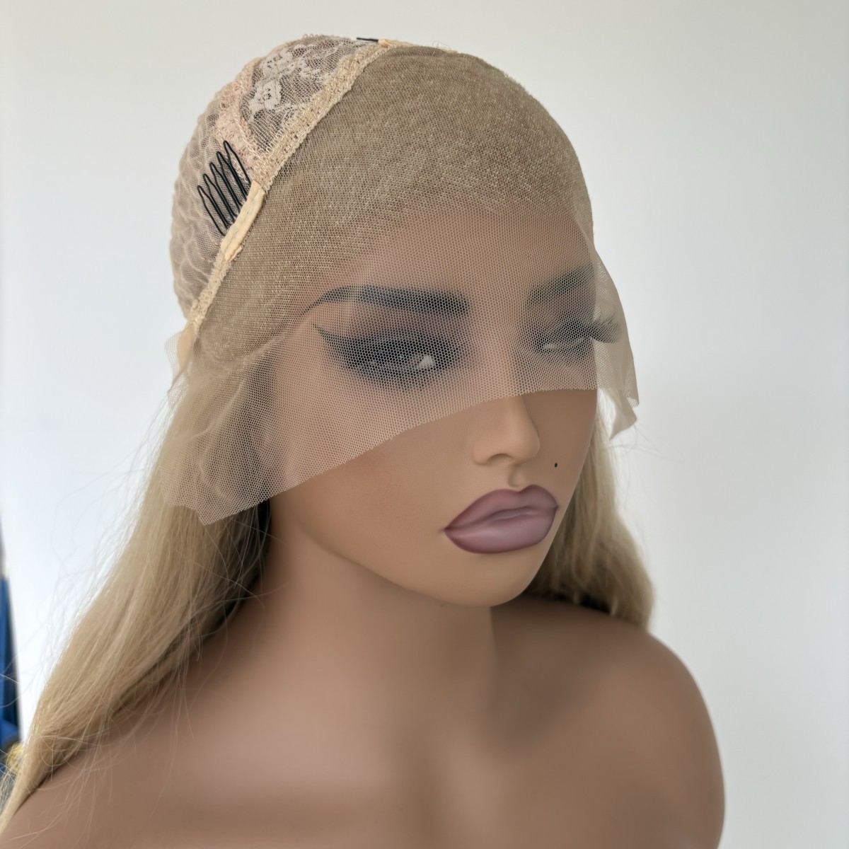 Glue Less Lace Front Wig Long Wavy Heat Resistant Synthetic Hair Ash Blonde