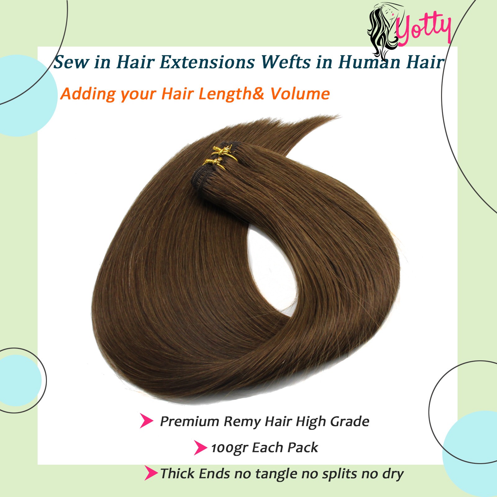 Sew in Weft Human Hair Extensions Double Weft Weave Remy HairChocolate Brown28in