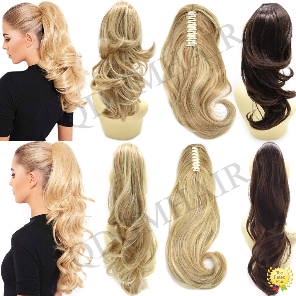 US Thick Long Ponytail Natural Jaw Clip In Hair Extension Curly Wavy Pony Tail