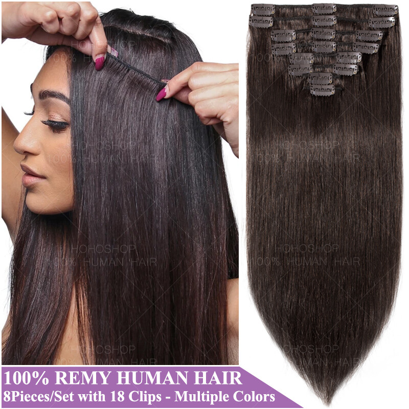 CLEARANCE Clip In 100% Real Remy Human Hair Extensions 8 Pieces Full Head Blonde