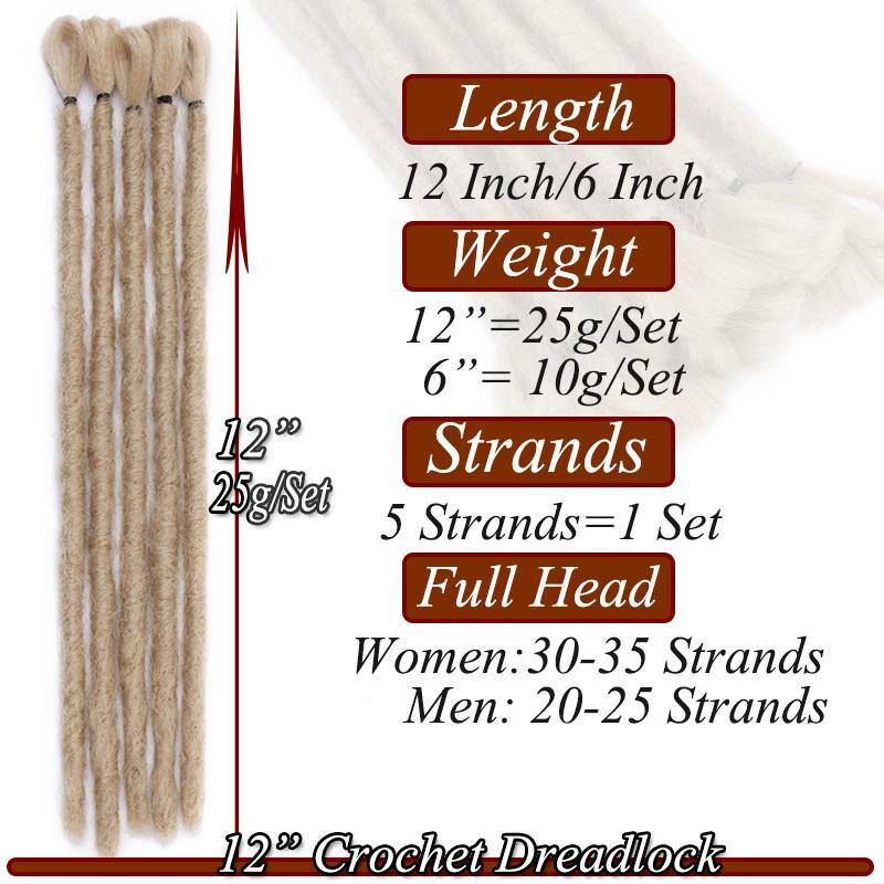6″ 12″ Men’s Dreadlocks Crochet Braided Dreads Synthetic Hair Extensions Rough