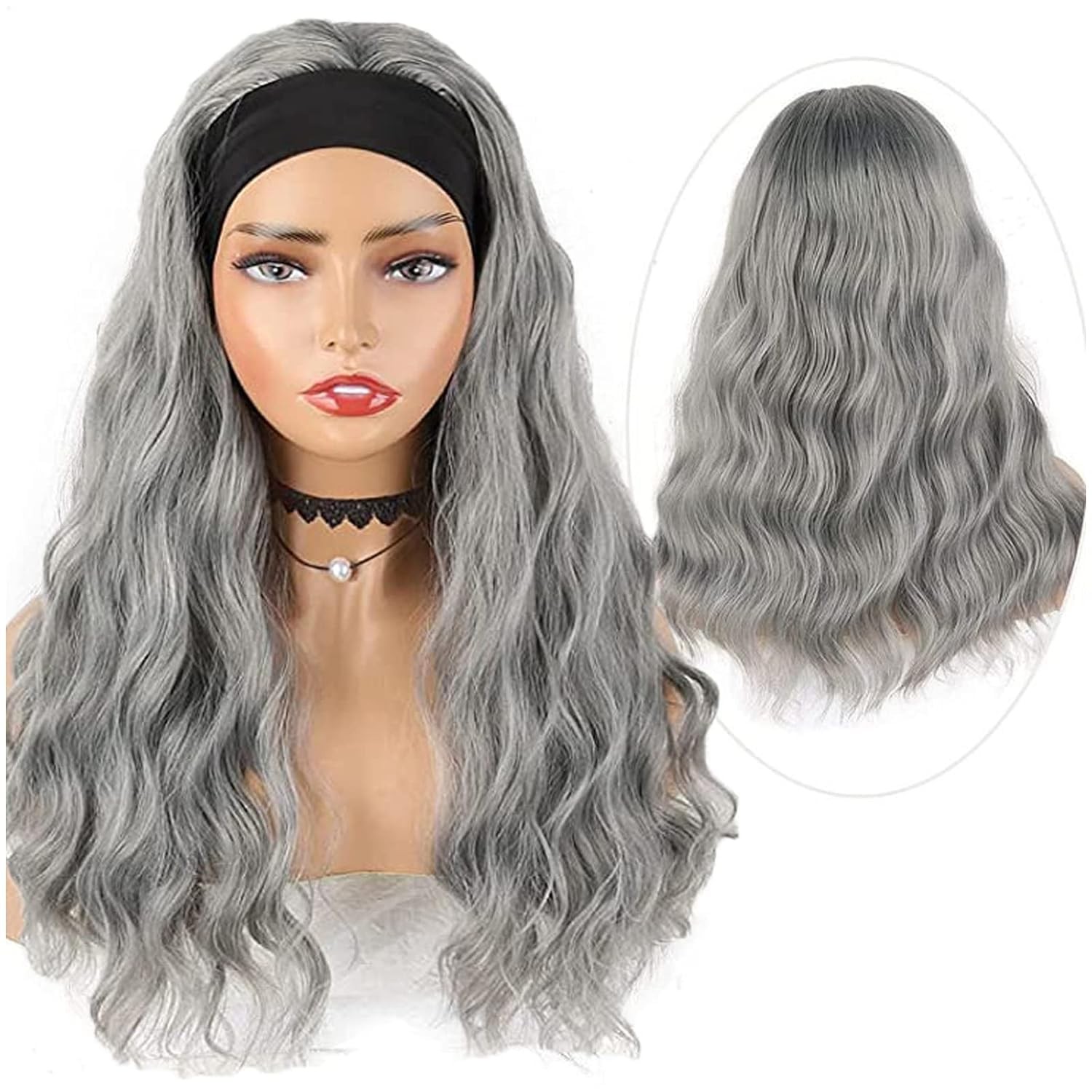 Body Wave Headband Wigs for Black Women Synthetic Hair Glueless Curly Half Wi…