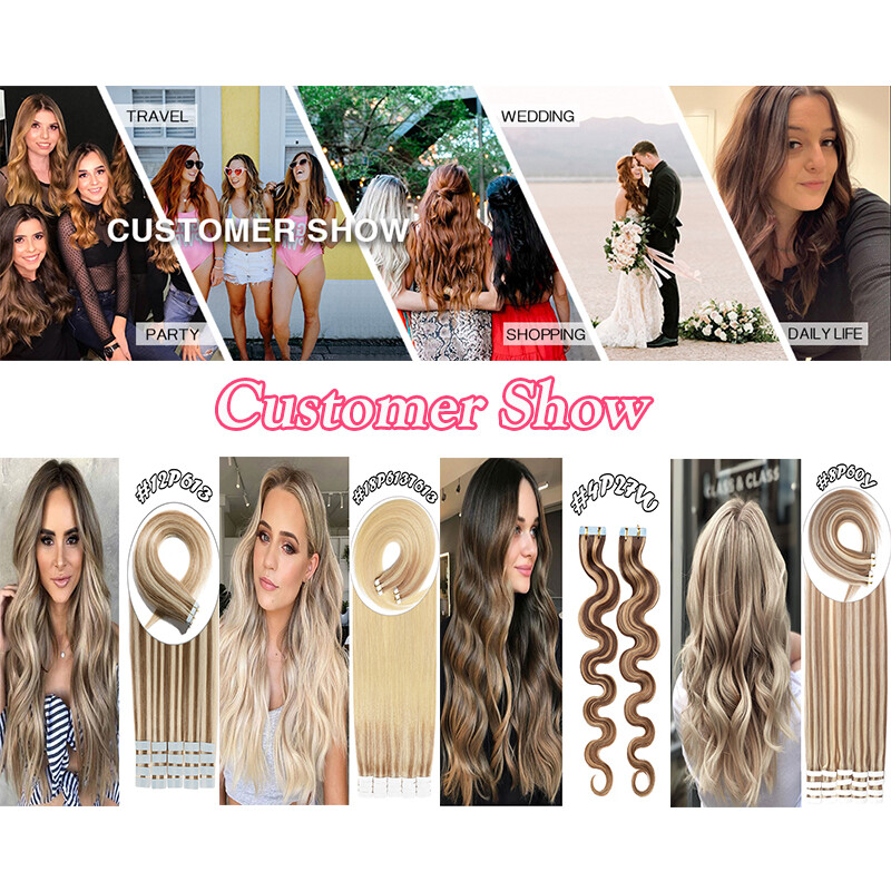 20PCS Brown Tape In 100% Real Human Hair Extensions Long Hair Mix Color 1.5g