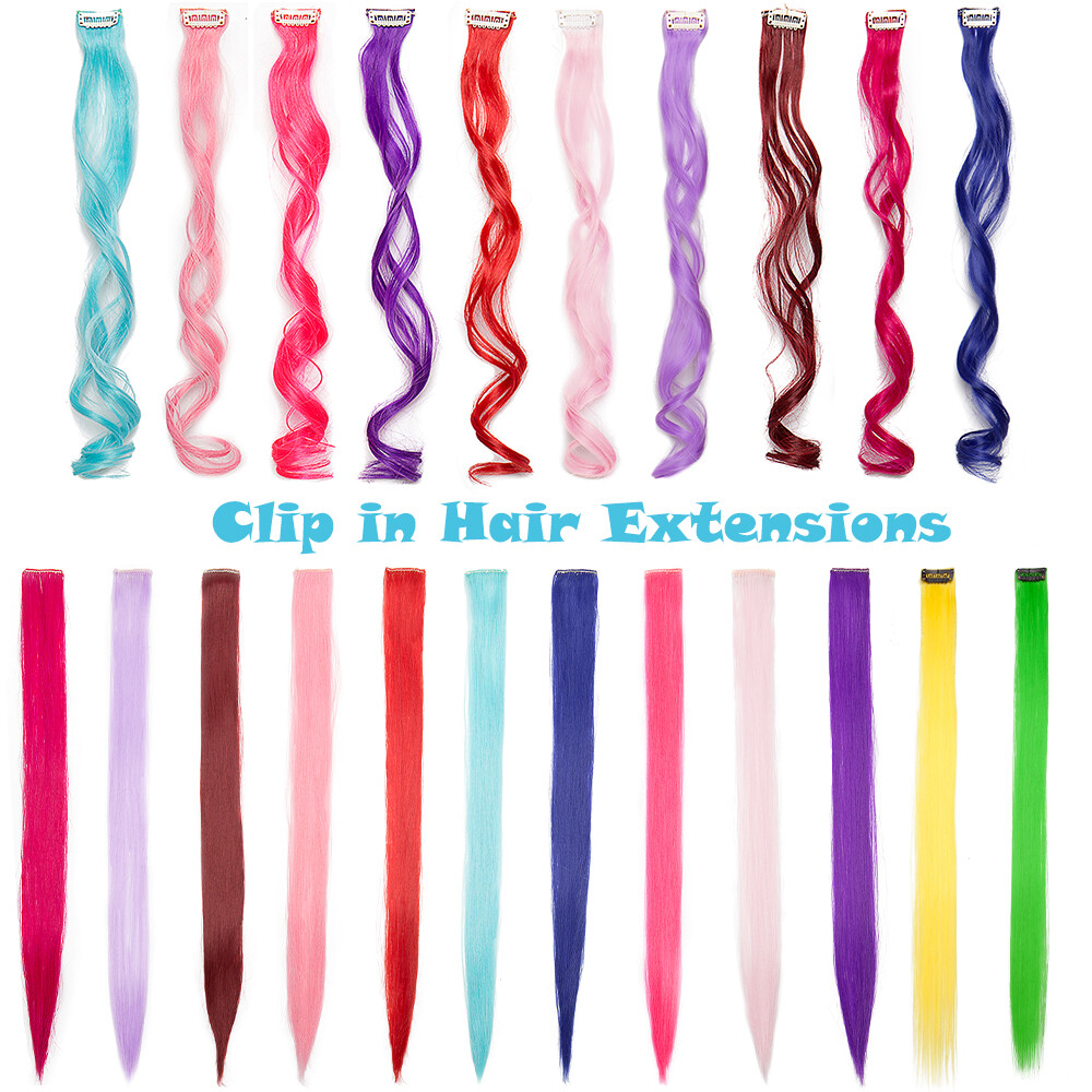 Hot Sale Color Hair Pieces Extensions Clip In Highlight Rainbow Streaks Party US