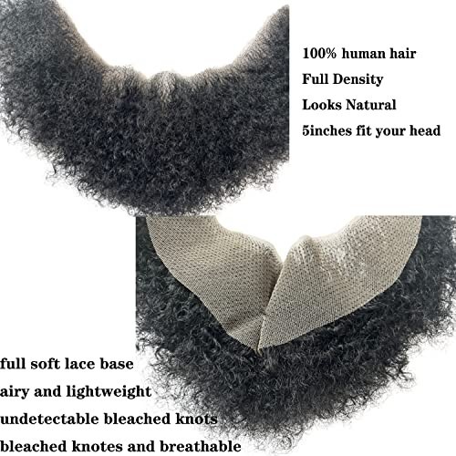 Realistic Human Hair Afro Curl Beard & Mustache System for Black Men – 12×3 Inch