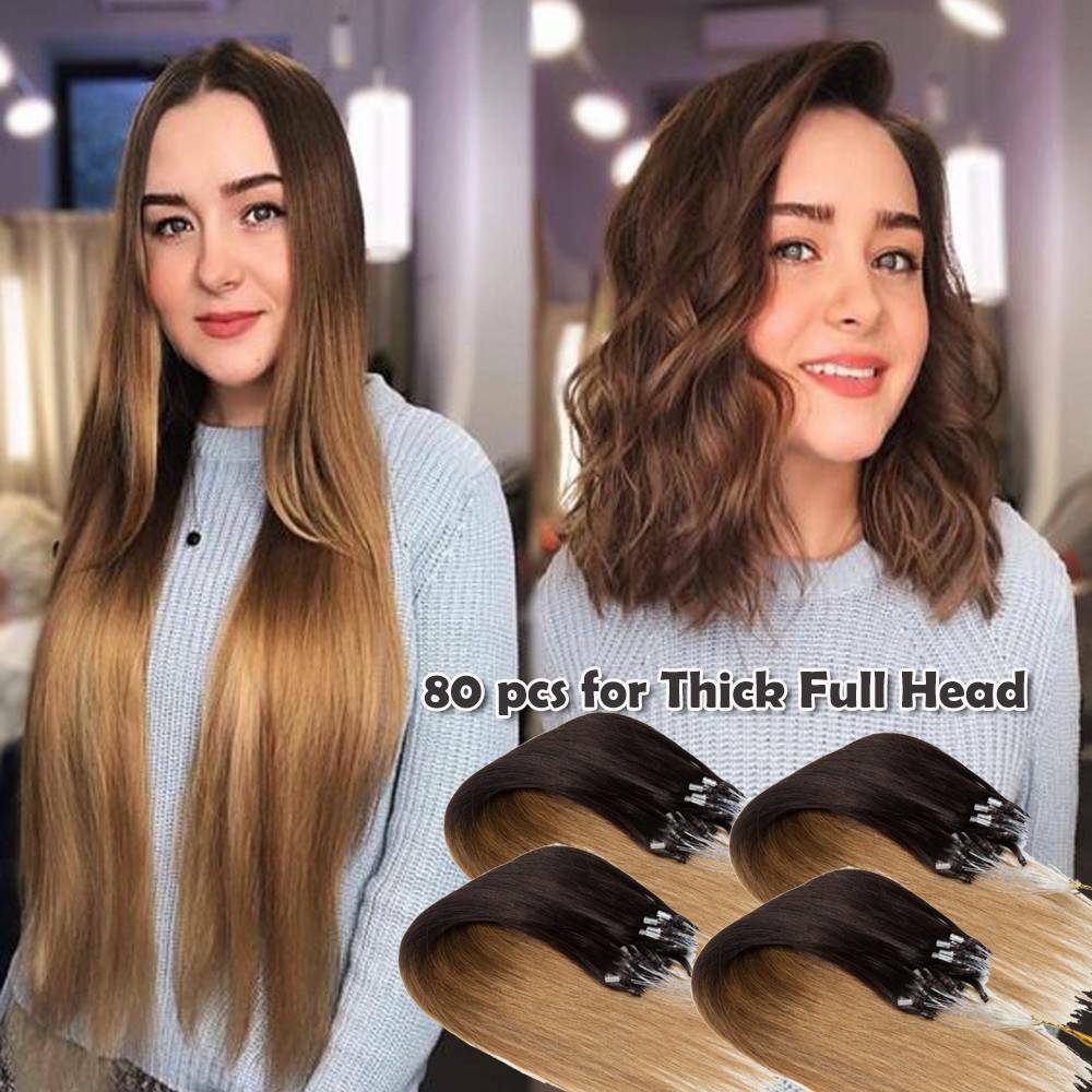 1G Micro Beans Link Loop Ring Human Hair Extensions 100% Full Head Highlight 300