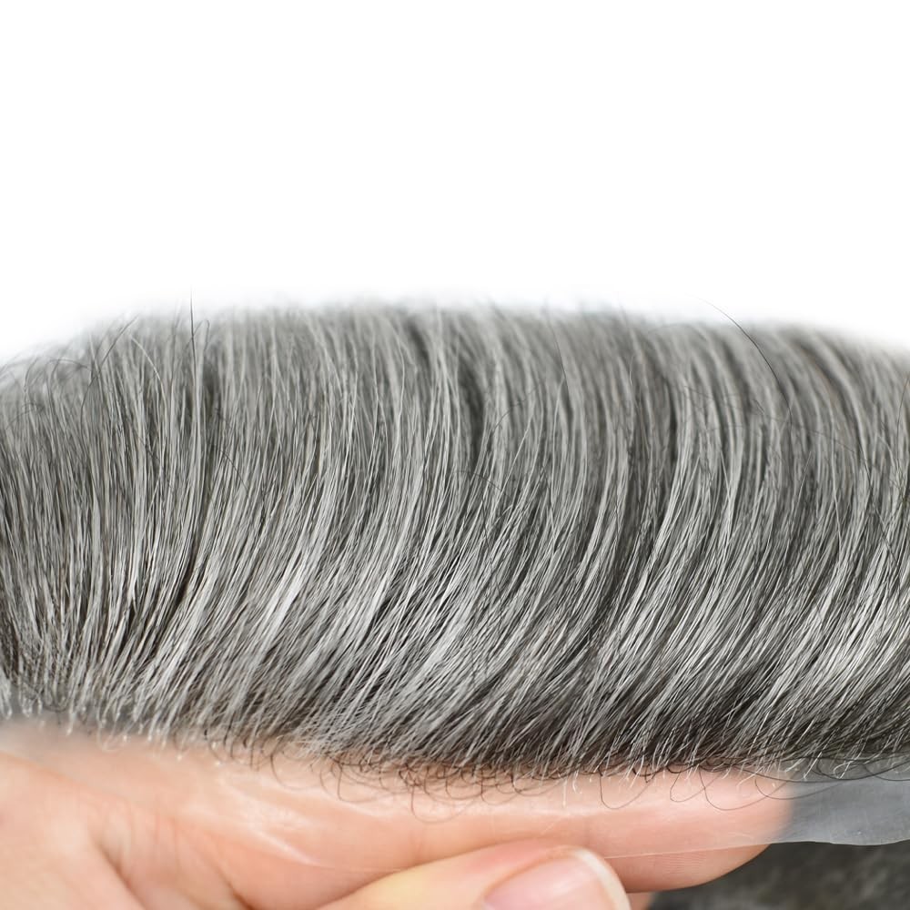 Mens Toupee Human Hair Systems Full Poly Thin Skin Hair Piece Replacement System