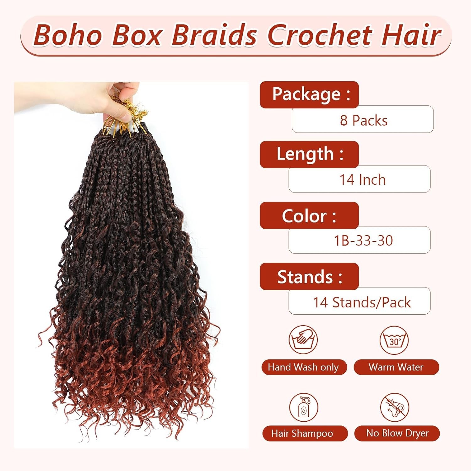 8 Packs Goddess Box Braids Crochet Hair-14 Inch Crochet Box Braids Pre-looped…