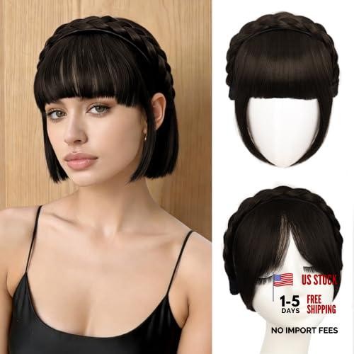 Dark Brown Braided Headband with Synthetic Hair with 2 Detachable Clips