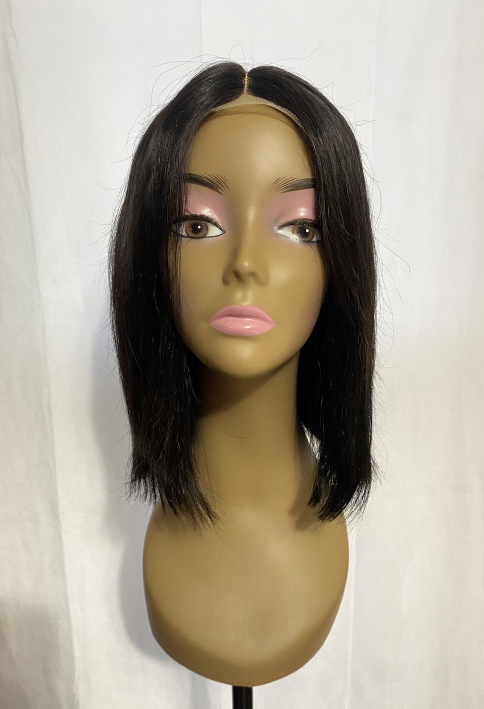 4×4 4×1 T Part Straight Bob Wig 12″ Human Hair Middle Part 150% Density Glueless
