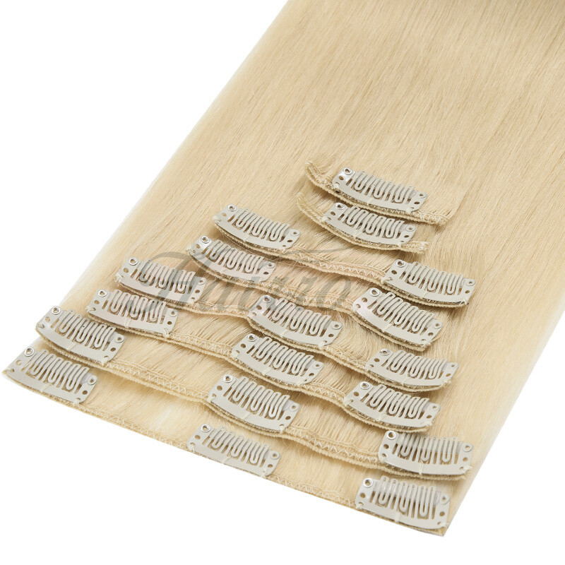 Double Drawn Clip In 9A+ Real Remy Human Hair Extensions 8PCS 18CLIPS Full Head