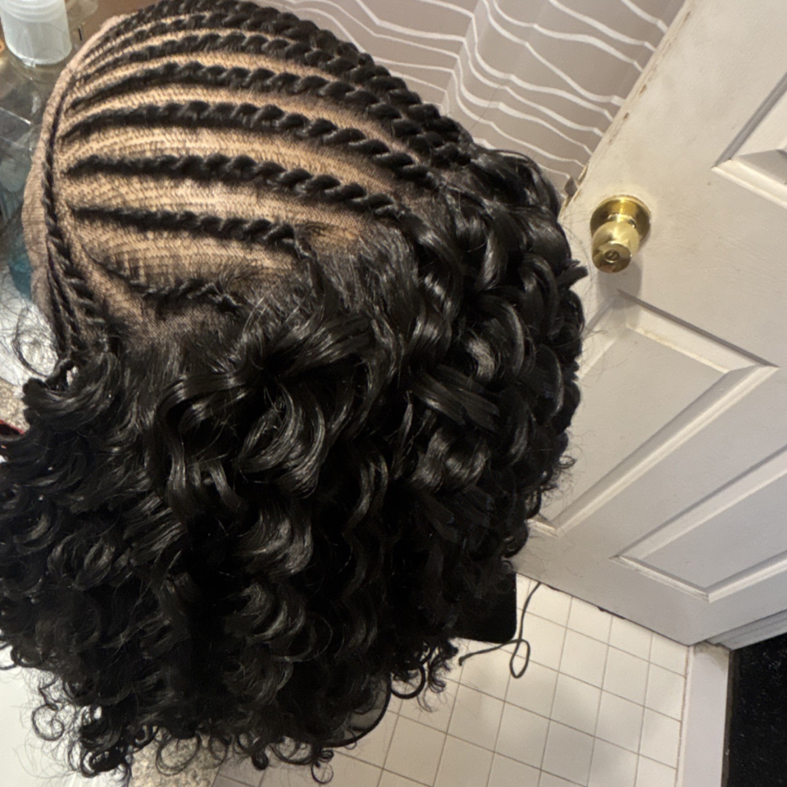 Braided Curly Lace Front 12 inch Human Hair Wig Medium Color 1b