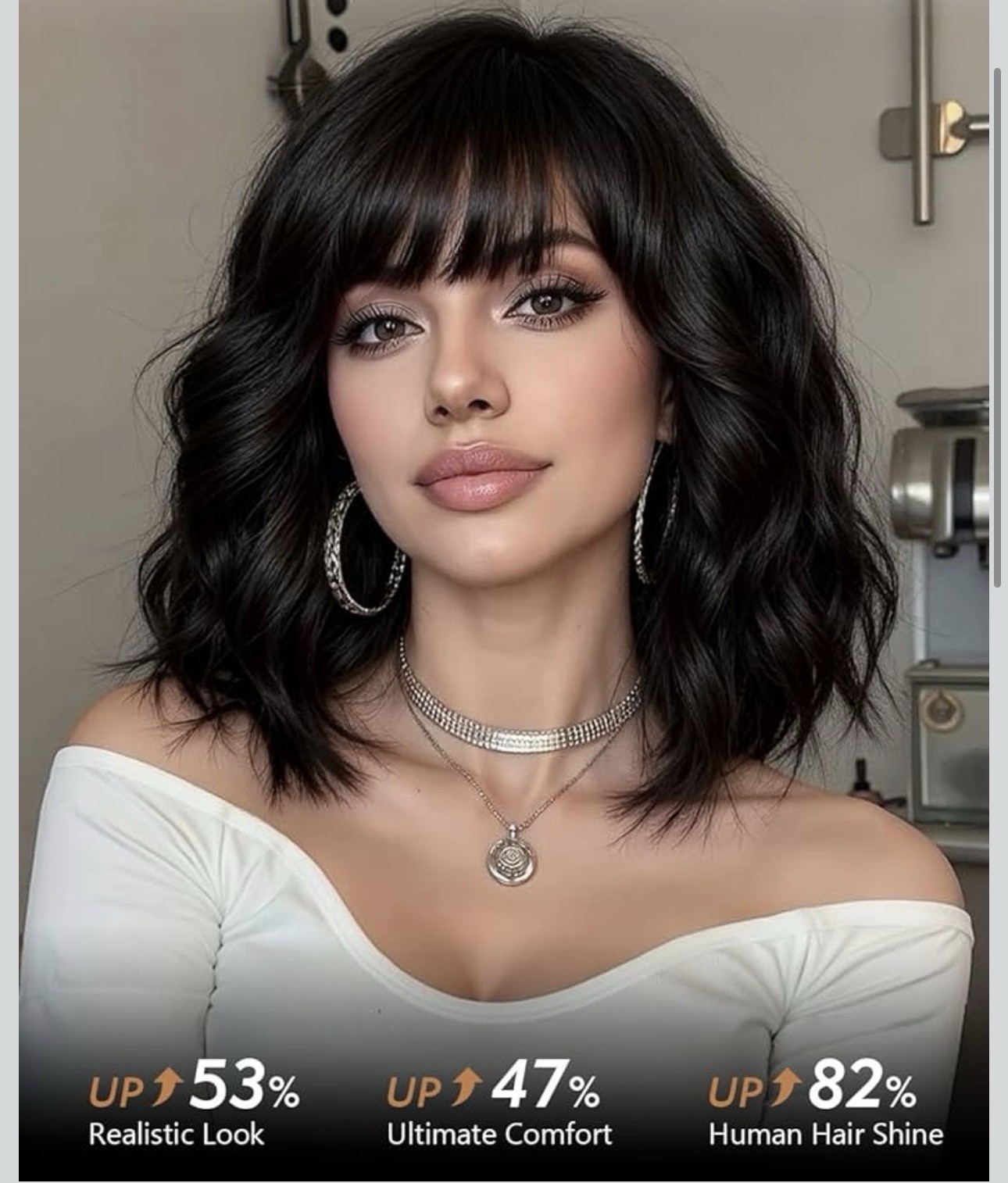 Short Wavy Bob Wigs for Woman Natural Synthetic Hair Wigs with Bangs Cosplay ✅
