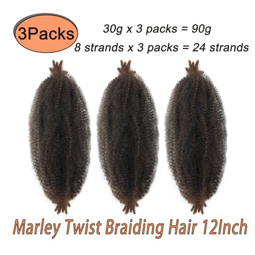 Marley Twist Braiding Hair, Pre-Separated Springy Afro 12 Inch(Pack of 3) T30
