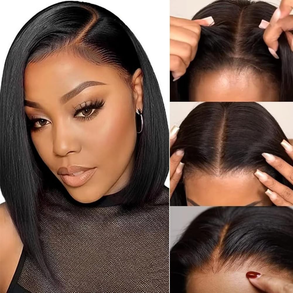 Wear and Go Glueless Bob StraightWig Human Hair Pre Plucked Pre Cut 4×4 Lace Wig