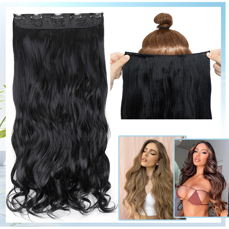 V Shape One Piece Clip In Real AS Human Hair Extensions 3/4 Full Head Hairpiece