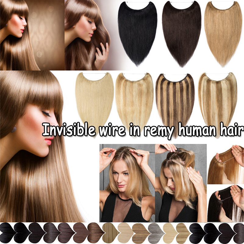 One pieces No Clips Fish Line Hair Wire /on In Remy Human Hair Extensions W56