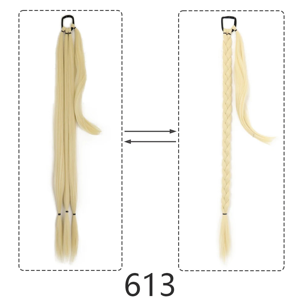 Synthetic Braided Ponytail Hair Extensions Natural Long Black Blonde Hairpiece