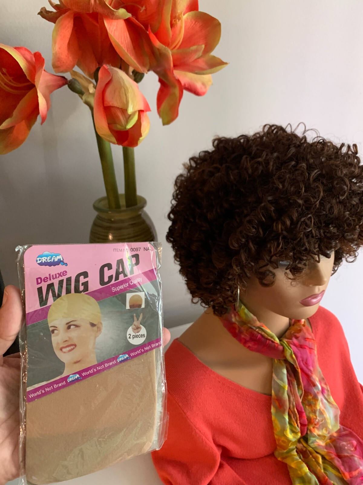 Afro Wig with Bangs no Lace Synthetic Heat Resistant Short Curly. Easy to wear