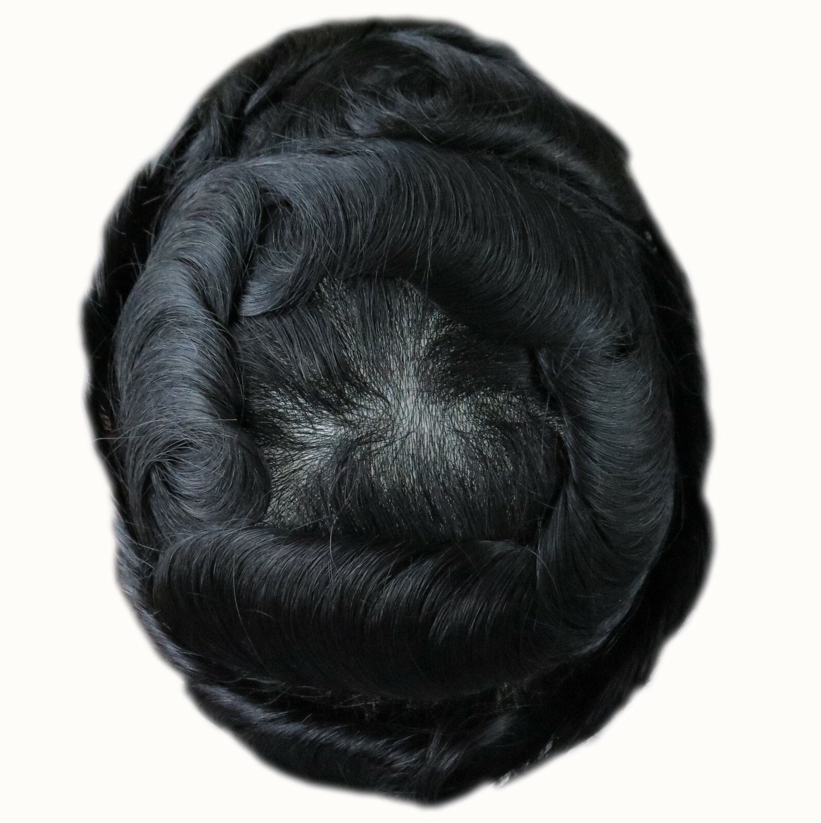 Super Natural Mens Hair Replacement System Thin Skin V Looped Black Toupee #1