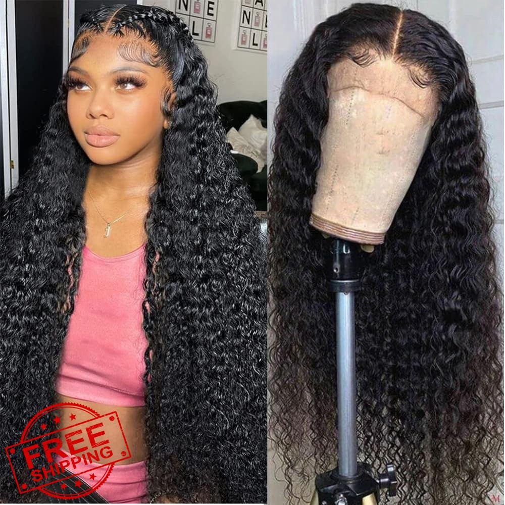 Pinketer Deep Wave Lace Front Wig 28 Inch Natural Color