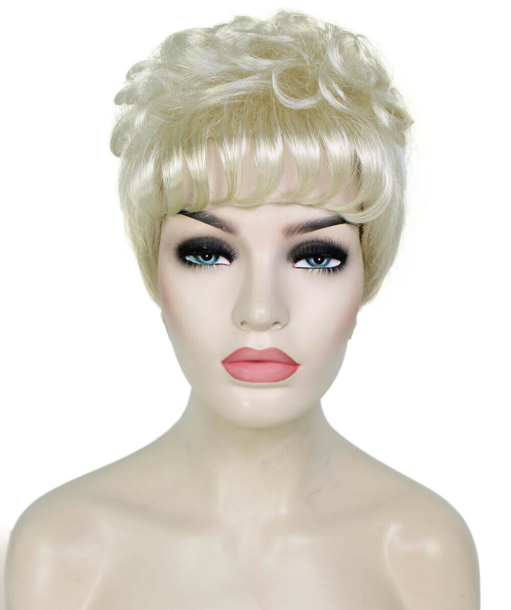 Veronica – Curly Kanekalon Synthetic Fiber Full Wig, 2-4.5 in, Platinum Blonde