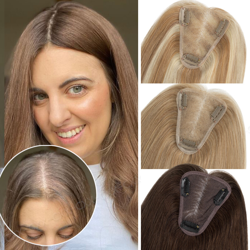 Swiss Lace Top Toupee Real Remy Human Hair Topper For Women Clip In Hairpiece US
