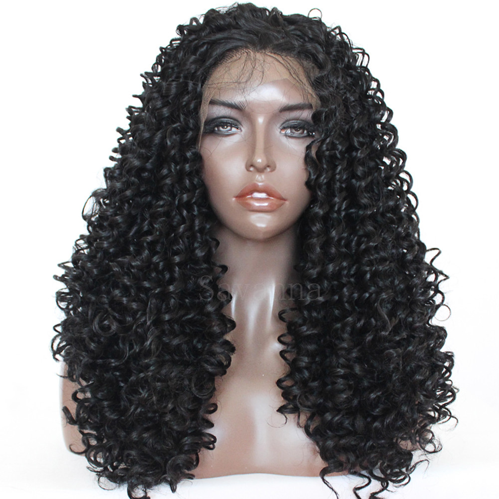 Long Kinky Curly Hair Synthetic Lace Front Wigs Heat Resistant Wig Black Women