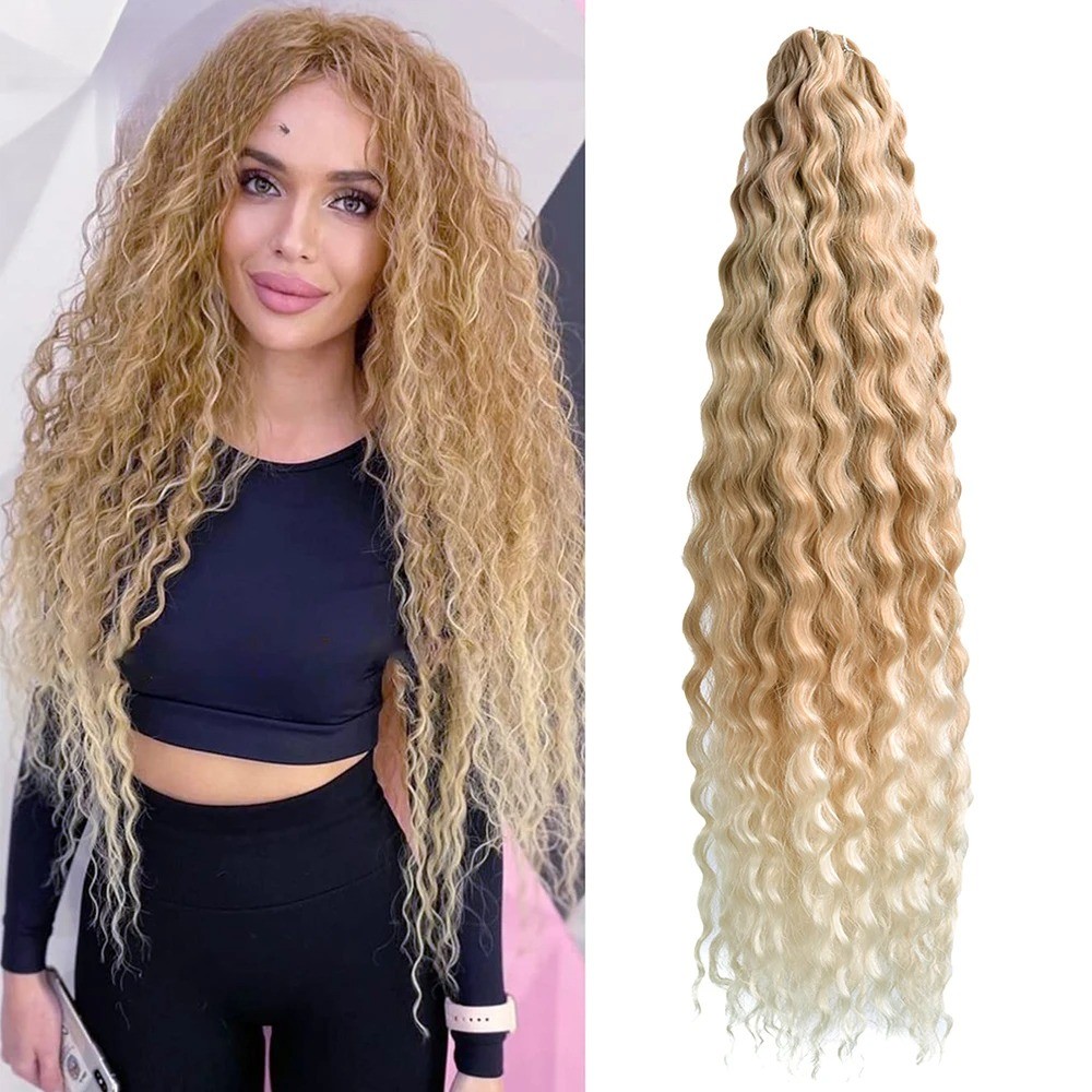 22Inch Ombre Blonde Ariel Curl Water Wave Synthetic Braiding Hair Extensions