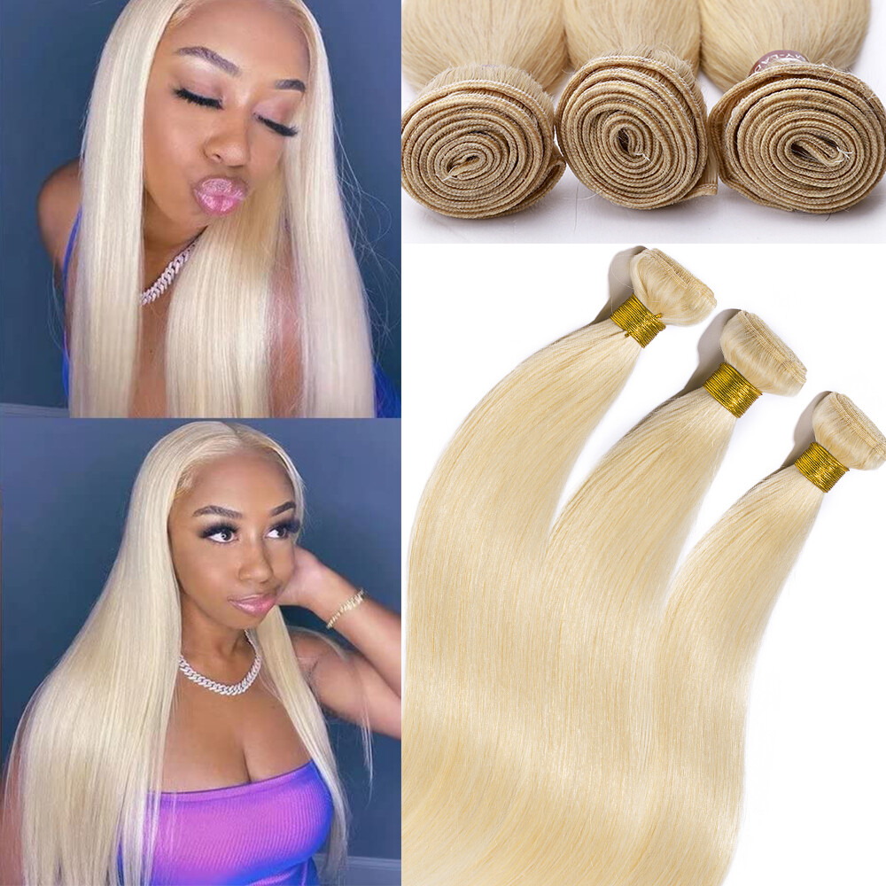 Blonde Human Hair 3 Bundles Remy Virgin Hair Extensions Straight Body Wave 300G