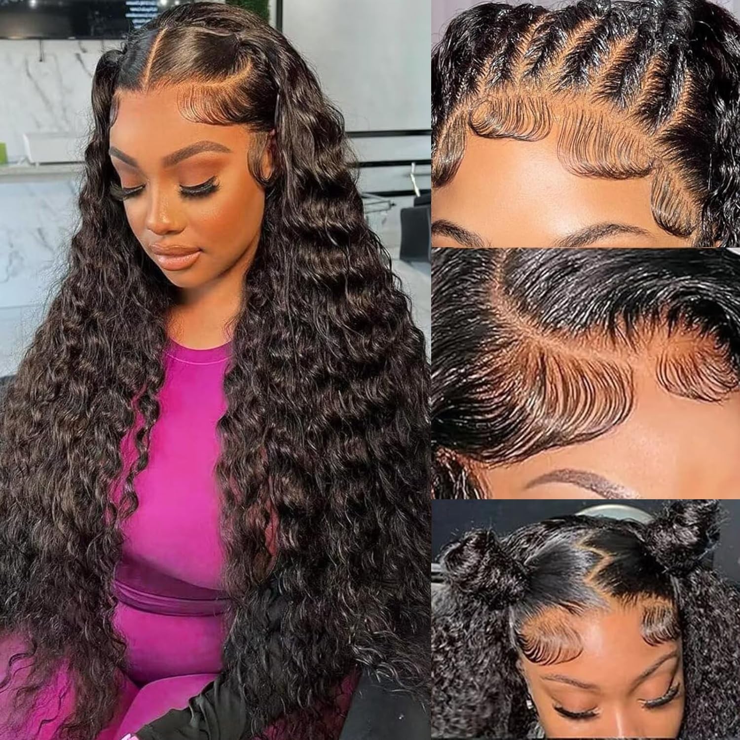 5×5 HD Lace Closure Wig – 24″ Deep Wave Human Hair, 180 Density, Pre-Plucked, Gl