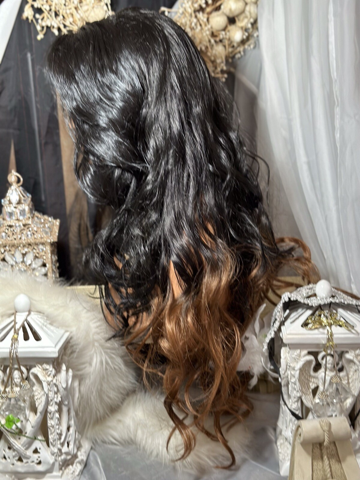 GORGEOUS! 32”OMBRE’ BLACK TO RED,HHBLEND, EXTENDED LACE FRONT W/ FREE PART WIG