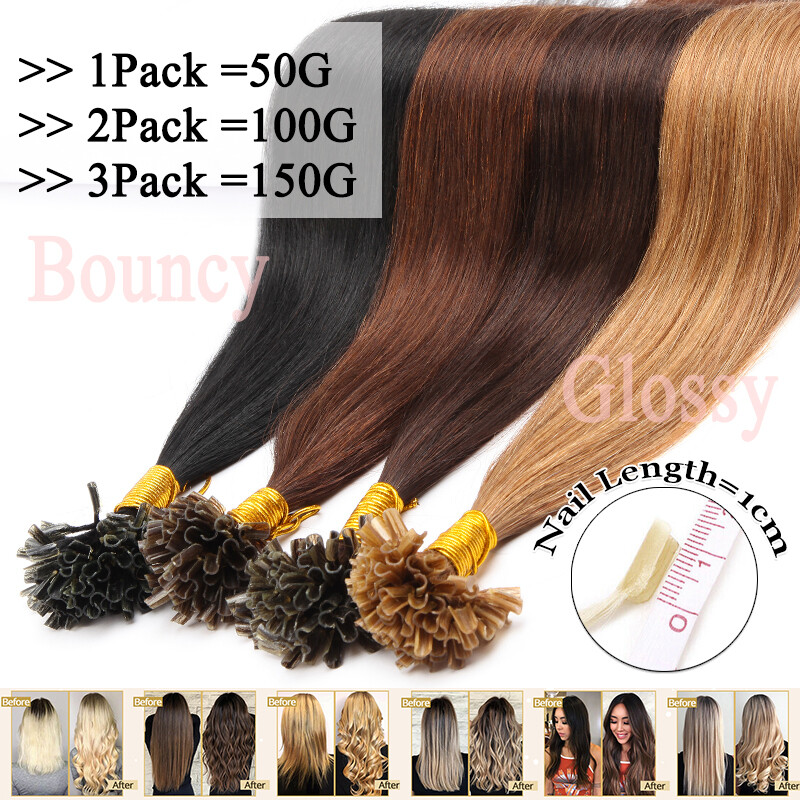 Nail U Tip Extensions 100% Remy Human Hair THICK Keratin Pre Bonded Balayage USA