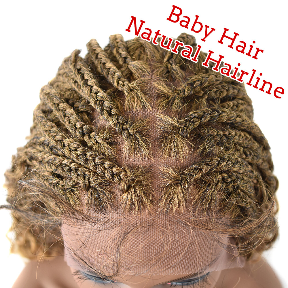 Hand Braided Cornrow Women Wig Lace Front Lightweight Glueless Synthetic Wavy US