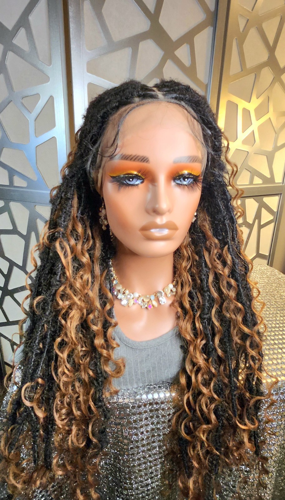 Boho Knotless Dreadlocks Wig 13×6 Lace Front Ombre Black Auburn Curly Ends