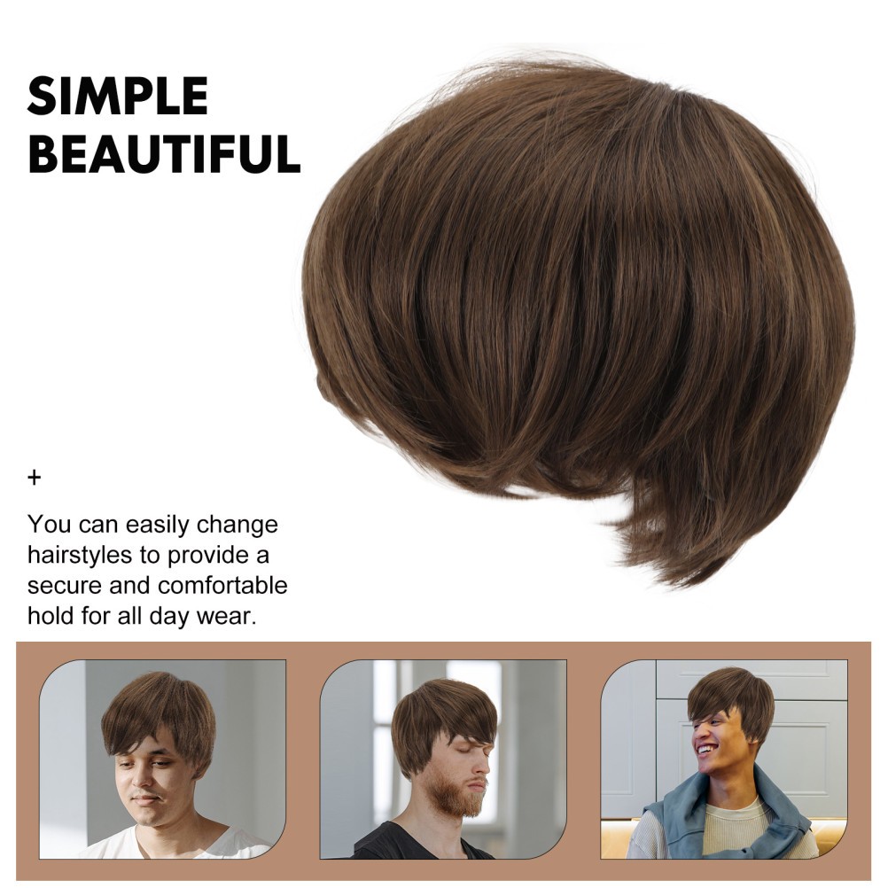 Dark Brown Men Short Synthetic Wig High Temperature Fiber Cosplay Use