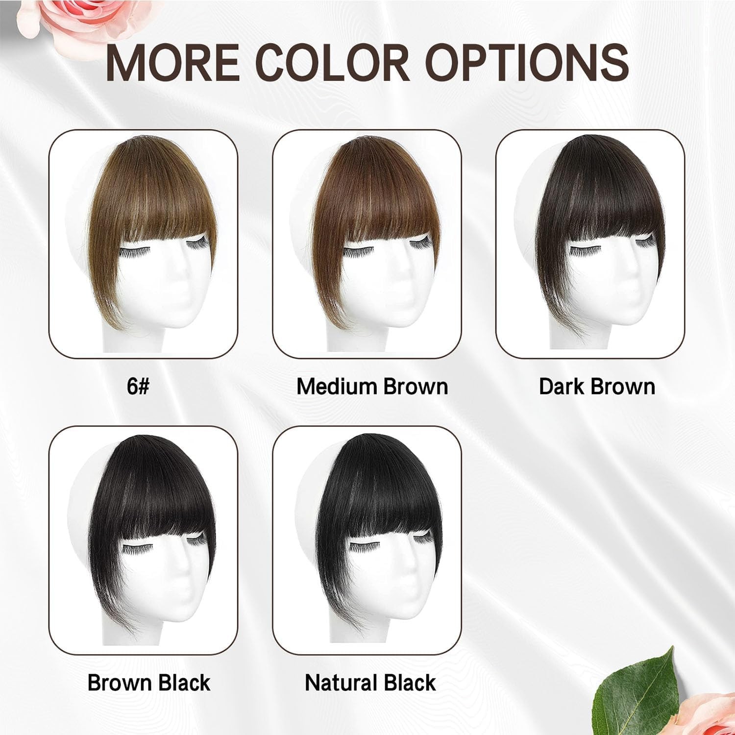 BOGSEA Clip-in Bangs 100% Human Hair with Temples for Women Dark Brown