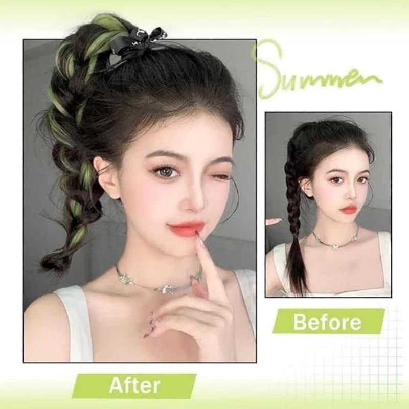 Wavy Ponytail Hair Extension Elastic Tie Dye Braids with 10 PCS Rubber Hair Ties