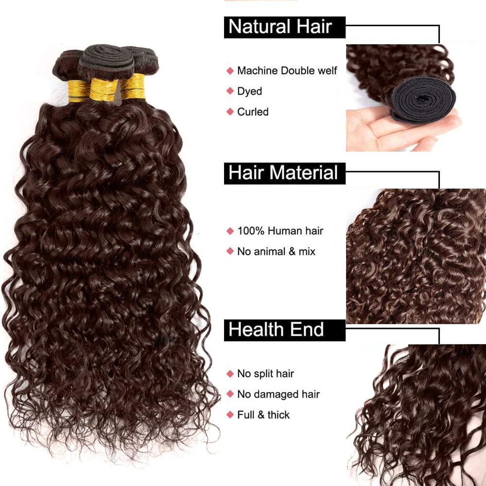 Yuksoocosh Chocolate Brown Water Wave Bundles Color 4 Human Hair Extensions
