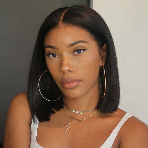 Black Full Head Cover Wig Short Bob Synthetic Lace Front Wigs Daily Use Natural