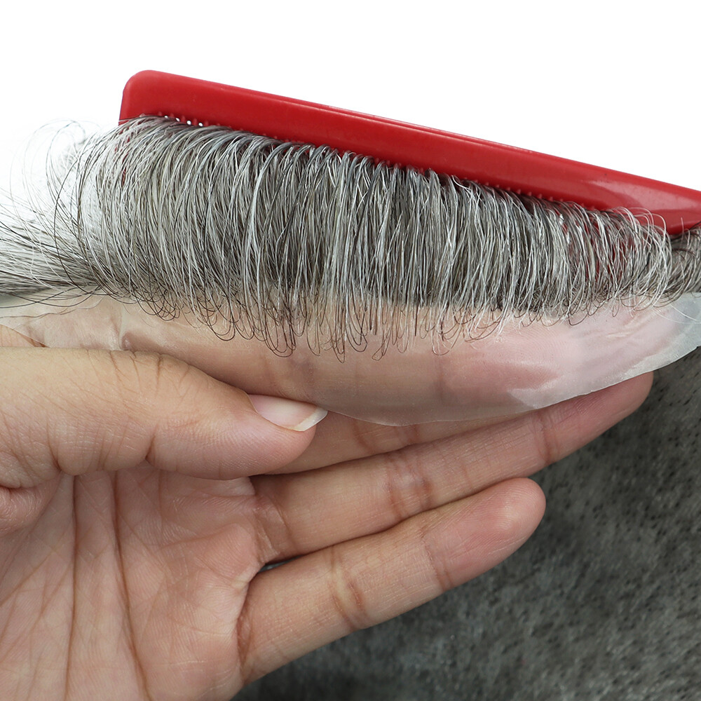 Mens Thin Skin V Looped Human Hair Replecement System Natural 8-10mm Hairpieces