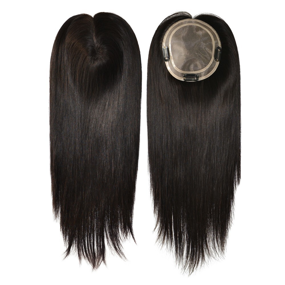 Women Topper Human Hair Fine Mono Top Pieces Human Remy Hair Straight 18”