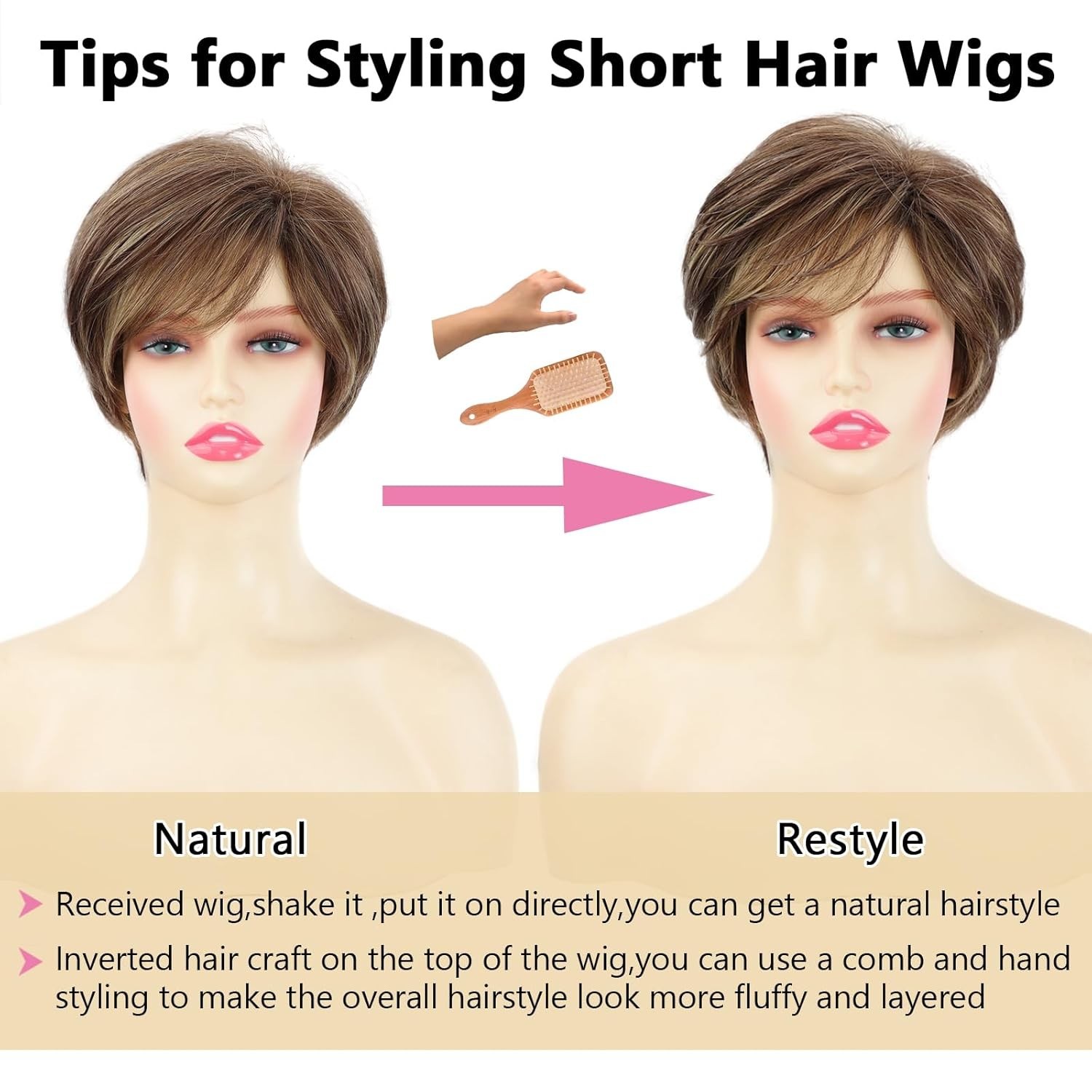 Pixie Cut Brown Short Hair Wigs for White Women with Bangs Brown Mixed Blonde…