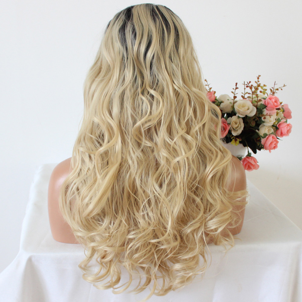Black Blonde Ombre Synthetic Lace Front Wig Long Full Women’s Wigs Fashion Wavy