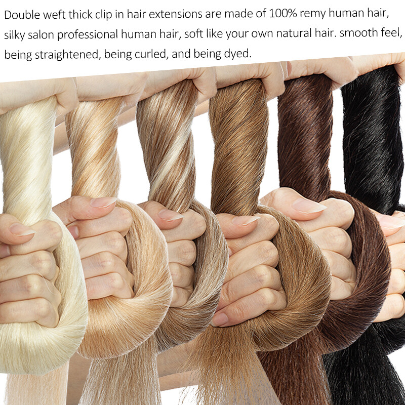 Double Wefts Clip In Remy Human Hair Extensions Thick Full Head 8Pieces 18Clips