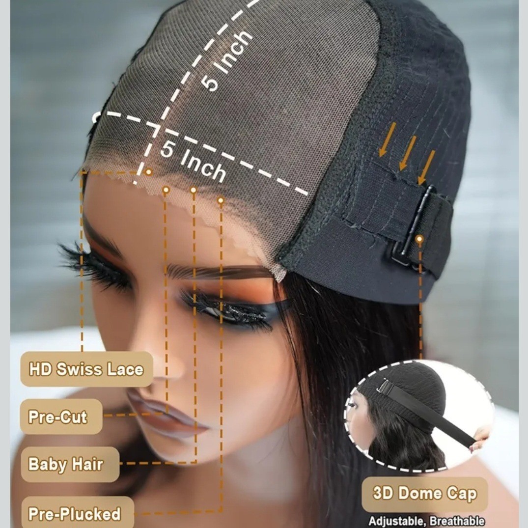 Glueless 10 Inch Bob Wig 5×5 HD Lace Natural Black Pre Plucked Human Hair