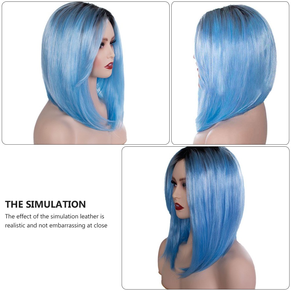 1Pc High Temperature Wire Wig For Cosplay Blue Short Straight Fashion Wig