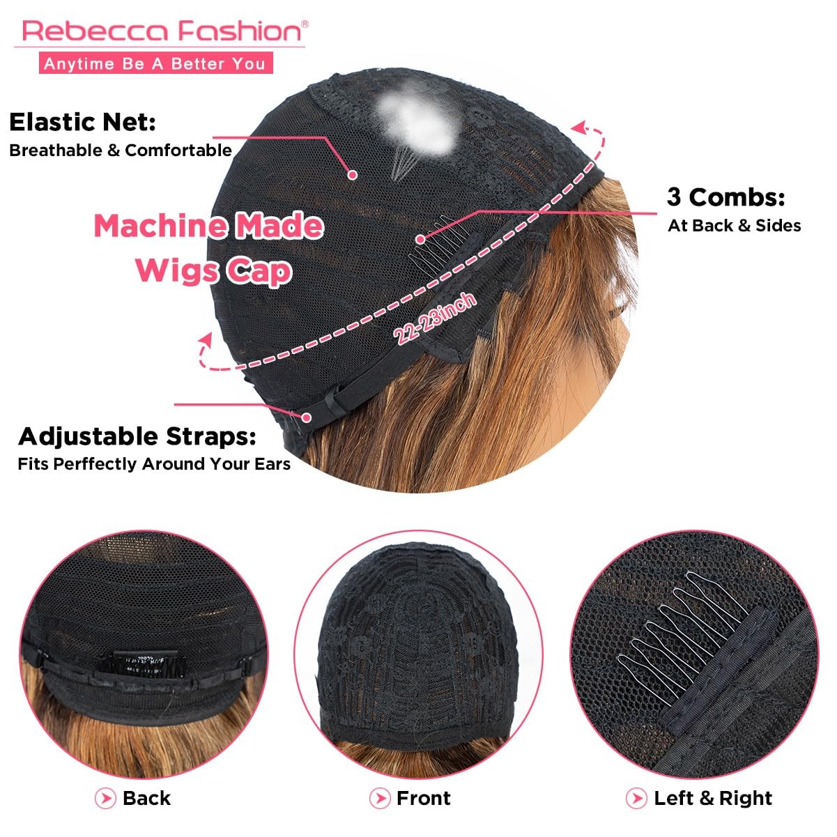 14 Inch Ombre Brown Straight Human Hair Wigs for Black Women Bangs Included